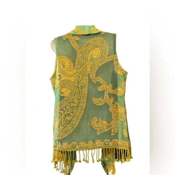 Soft Surroundings Womens Vest Topper Sleeveless Cardigan Wool Green Gold - Picture 5 of 9